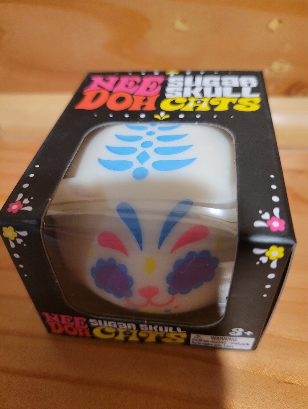 NeeDoh Sugar Skull Cat Squishy - White with Blue & Pink Accents
